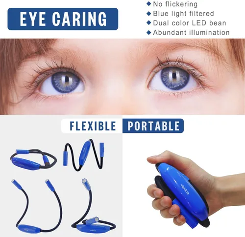 Miniatura 2 de Vekkia Luz ligera de lectura para el cuello, 3 colores, 9 brillos. Recargable, manos libres, portátil. para lectura de cama, tejido, costura, Azul