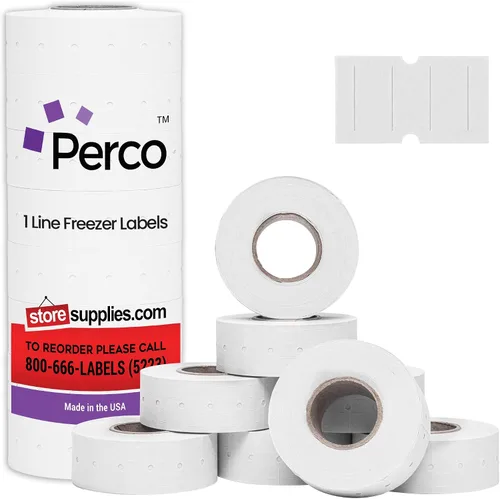 Perco Etiquetas adhesivas para congelador de 1 línea, 8,000 etiquetas de precio en blanco y fecha para pistolas Perco Lite, X, Plus y Pro de 1 línea