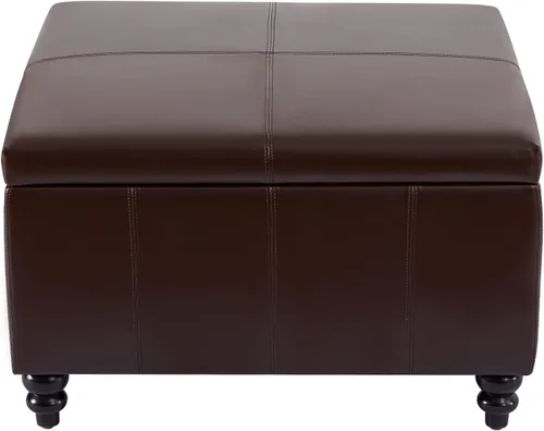 Miniatura 7 de HUIMO Otomana cuadrada de cuero para almacenamiento, mesa de centro otomana con almacenamiento para sala de estar (marrón)