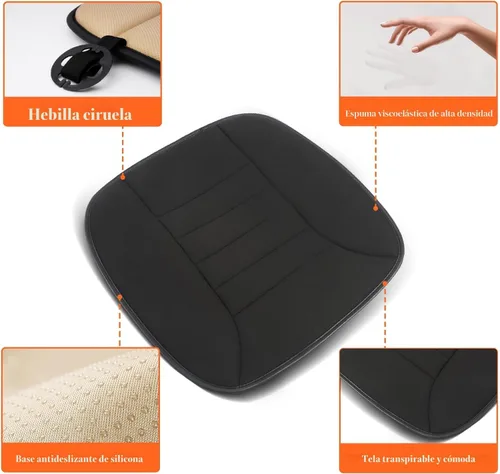 Miniatura 4 de kingphenix Cojín de asiento de coche con espuma viscoelástica de 1.2 pulgadas, cojín de asiento para coche y silla de oficina (negro)