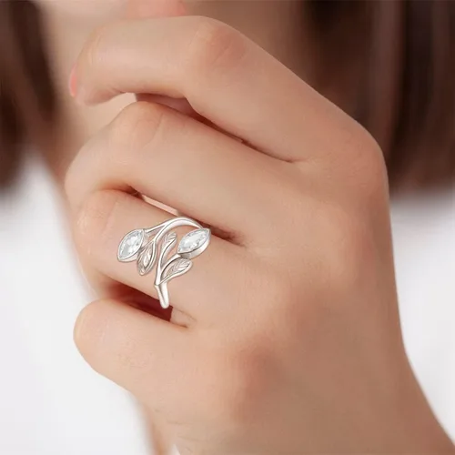 Miniatura 5 de PRAYMOS Anillos de hoja para mujer, plata de ley 925, con piedra natal, abierto, ajustable, anillos de compromiso y boda