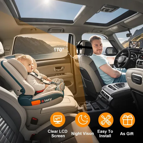Miniatura 5 de Cámara de Monitoreo para Coche de Bebé AllRuby, Espejo de Coche para Bebé, para Puertos USB/USBC/Encendedor de Cigarrillos, Vista Amplia y Clara