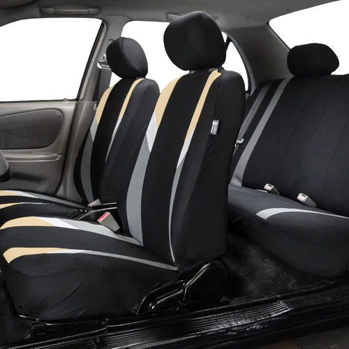 Miniatura 3 de Fundas para asientos en 3 filas modernas de alta calidad FH GROUP FH-FB033217 color beige y negro, para la mayoría de los autos, camionetas, SUV