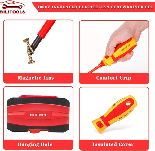 Miniatura 5 de BILITOOLS - Juego de destornilladores para electricista aislado de 1000 V - 13 piezas de herramientas eléctricas con puntas magnéticas de acero