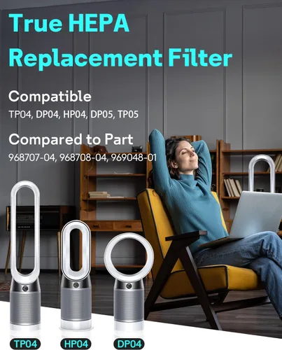 Miniatura 3 de Leemone Filtro de repuesto TP04 compatible con Dyson TP04 HP04 DP04 TP05 DP05 DP05, filtro de vidrio combinado de 360° y carbón activado