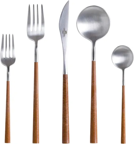 Miniatura 4 de Costa Nova Cubiertos de 5 piezas para 1 – Colección Mito, acabado cepillado con mango de resina negra Cubiertos de acero inoxidable Cubiertos