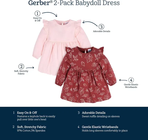 Miniatura 6 de Gerber Paquete de 2 vestidos de manga larga para bebé niña