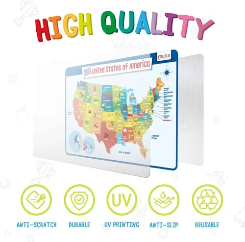 Miniatura 2 de merka Manteles individuales de silicona para niños, manteles individuales reutilizables de mapa geográfico de Estados Unidos y las capitales