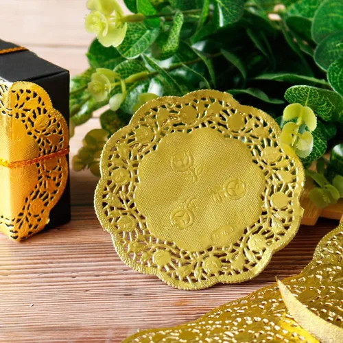 Miniatura 7 de 50 unids/set de 3.5 pulgadas huecos florales en relieve redondo encaje tapices de papel de encaje vajillas de fiesta de boda mantel individual