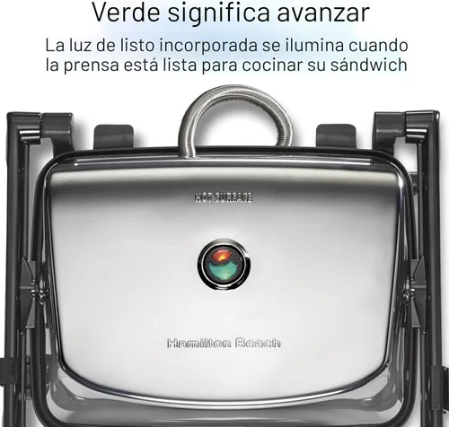 Miniatura 7 de Hamilton Beach Parrilla eléctrica Panini Press con tapa de bloqueo, se abre 180 grados para cualquier grosor de sándwich (25460A) Rejillas Acabado