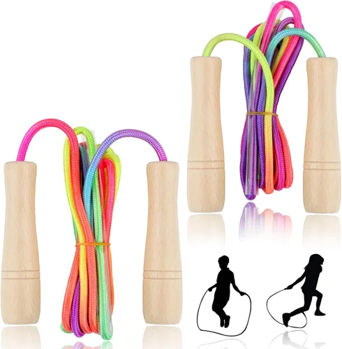 Miniatura 17 de Cuerda de Saltar para Niños, Lorvain Cuerda de Saltar Ajustable, Cuerdas de Saltar para Niños con Mango de Madera para Niñas y Niños, Cuerdas