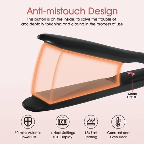 Miniatura 3 de Plancha plana de 1 pulgada, alisadora profesional de cerámica para cabello rizado, calentamiento rápido, doble voltaje, color negro