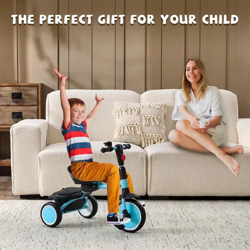 Miniatura 4 de Triciclo para niños pequeños, triciclo para niños con campana, triciclo plegable para niños de 18 meses a 5 años, triciclo de bebé con asiento Azul