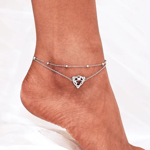 Miniatura 168 de CHIC & ARTSY Tobilleras delicadas de plata de ley S925 para verano, pulsera de tobillo ajustable multicapa para playa, joyería de pie para mujer