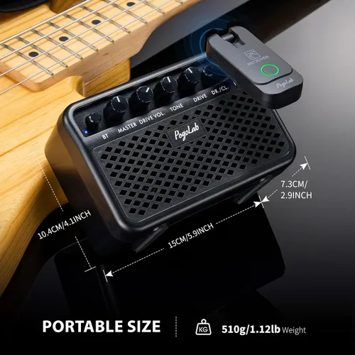 Miniatura 5 de POGOLAB Mini Amplificador de Guitarra, Amplificador Eléctrico Pequeño Portátil de 5W, Efectos Limpios y de Saturación de 2 Canales, Altavoz