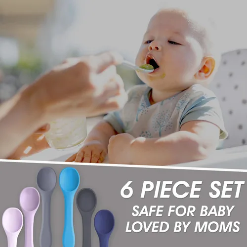Miniatura 6 de Cucharas para bebés – Cuchara grande de silicona para el destete LED del bebé, mango grueso, construcción flexible, textura suave, utensilios