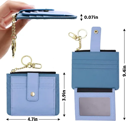 Miniatura 4 de Deziliao Funda delgada para tarjetas de crédito con bloqueo Rfid para mujer, cartera con cremallera, cartera pequeña y compacta de cuero