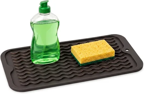 Miniatura 64 de ZLR 2 bandejas de silicona para fregadero (6 x 12 pulgadas/6.024 x 12.008 in) - Soporte estrecho para esponja para encimera de cocina - Tapete Negro