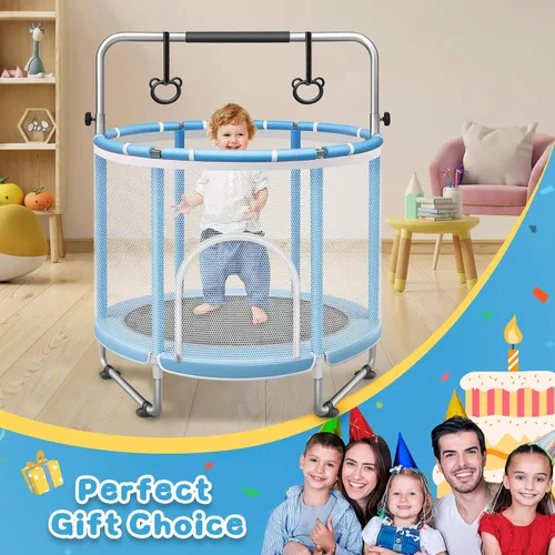 Miniatura 6 de Seray - Cama elástica de 55-65 pulgadas para niños con red de seguridad y mini pelotas, pequeño trampolín para niños pequeños para recreación