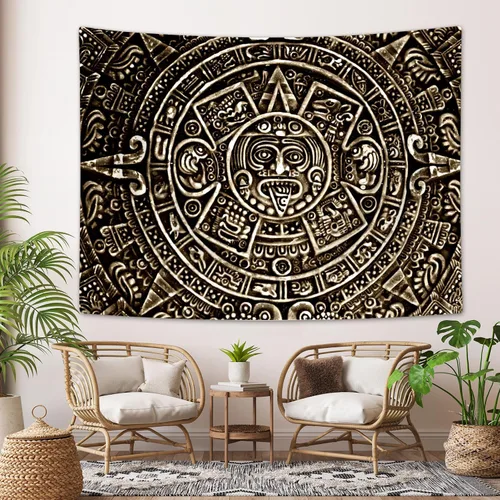 Miniatura 4 de Tapiz maya azteca para colgar en la pared, vista cercana de la historia del antiguo calendario azteca de la civilización maya, decoración artística
