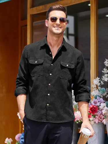 Miniatura 3 de COOFANDY Camisa casual de pana de manga larga con botones para hombre