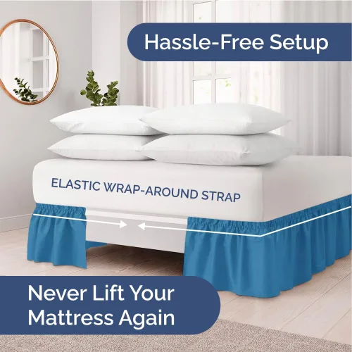 Miniatura 2 de CGK Linens - Falda de cama envolvente con volantes, color azul mezclilla, para camas de tamaño matrimonial con altura de 18 pulgadas sin arrugas, 20