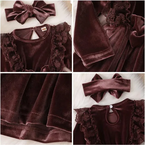 Miniatura 140 de IDOPIP Vestido tutú de terciopelo para niñas pequeñas, vestido de manga larga para princesa, Navidad, cumpleaños, fiesta, boda, vestidos de otoño e