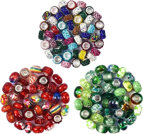 Miniatura 2 de Aipridy Surtido de Cuentas Europeas de Agujero Grande Cuentas Espaciadoras Cuentas de Strass para Manualidades para Pulseras de Dijes DIY
