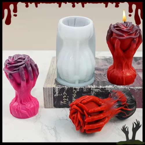 Miniatura 2 de Molde de vela de rosa de mano, molde de silicona de flores 3D para velas, cera de pilar, yeso, resina epoxi, fundición artesanal, decoración gótica