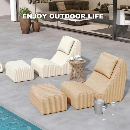 Miniatura 8 de Silla Puf Gigante para Adultos, Tumbona de Pana con Soporte Inigualable para la Espalda, Almohada Cervical Desmontable, Otomana Cómoda y Funda