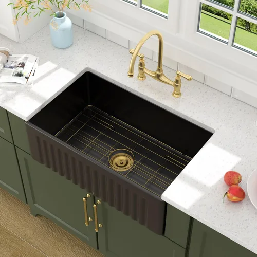 Miniatura 16 de Lordear Fregadero de Cocina Estilo Granja de 36 Pulgadas Blanco de Arcilla Refractaria Porcelana Cerámica Tazón Único Frente de Delantal Fregadero