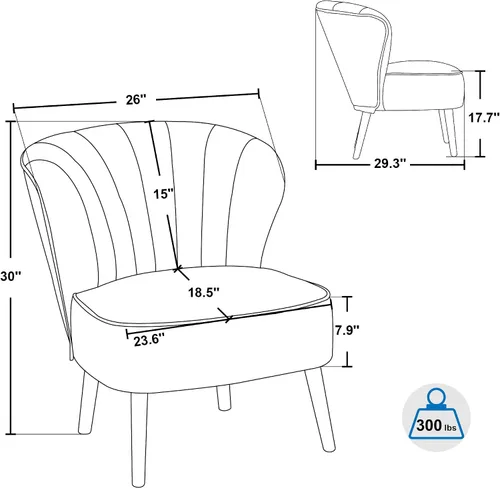 Miniatura 3 de MCombo Silla decorativa de terciopelo, sillas de club copetudas, silla auxiliar tapizada con patas, silla de tocador para sala de estar y dormitorio