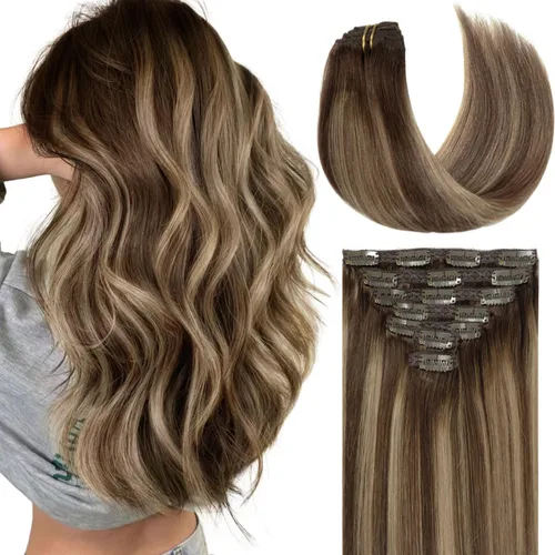 Miniatura 58 de Lacer Hair Glam - Extensiones de cabello humano con clip, sin costuras, color negro hueso, 4.33 oz, 7 unidades, 20 pulgadas, con clip de trama