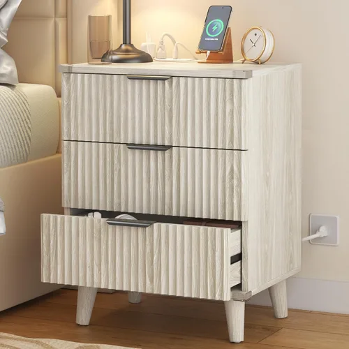 Miniatura 12 de Lulive Moderno juego de cómodas y mesitas de noche de 4 piezas, cómoda de 6 cajones + 2 mesitas de noche + 5 cajones con estación de carga