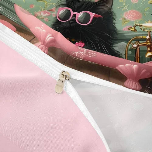 Miniatura 6 de Juego de funda de edredón para niños con diseño de gato negro, tamaño individual, juego de ropa de cama de animales lindos con burbujas de baño