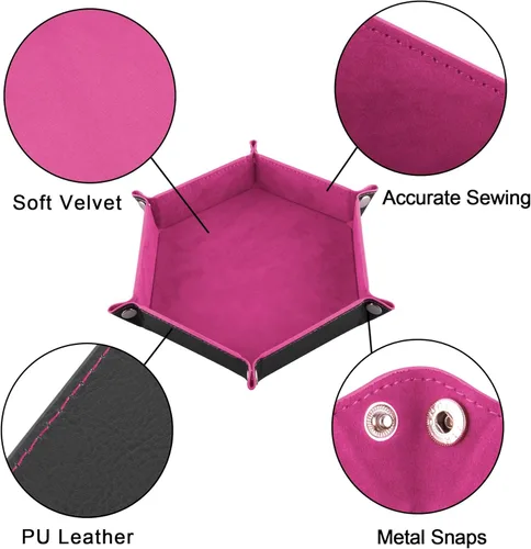 Miniatura 3 de SIQUK 4 bandejas de dados hexagonales para dados plegables, de piel sintética, para juegos de dados como RPG, DND y otros juegos de mesa