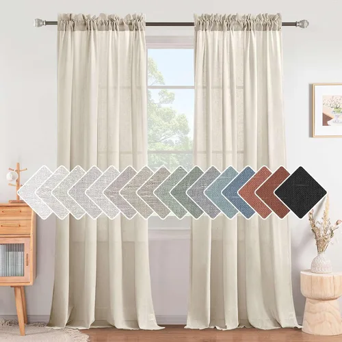 Miniatura 30 de H.VERSAILTEX Cortinas de Lino con Textura Filtradoras de Luz para Tratamiento de Ventanas de Sala de Estar, Cortinas Naturales Duraderas