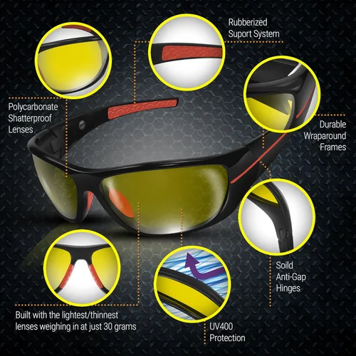 Miniatura 6 de BLUPOND Gafas de Conducción Día/Noche - Chopper - Visión Más Clara para Conducir Nocturna en Motocicleta, Correr, Ciclismo - TAC Antirreflejos