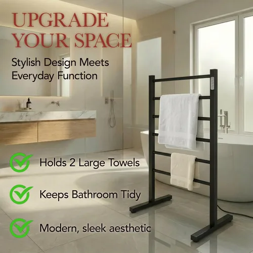 Miniatura 5 de Ibiza Freestanding Towel Warmer, Black, Plug-in, 6 Bars