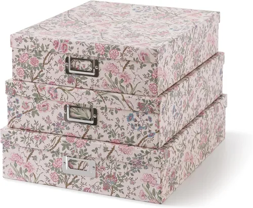 Miniatura 9 de Soul & Lane Cajas de almacenamiento decorativas de cartón con tapas, juego de 3 cajas de almacenamiento de fotos florales para decoración del hogar