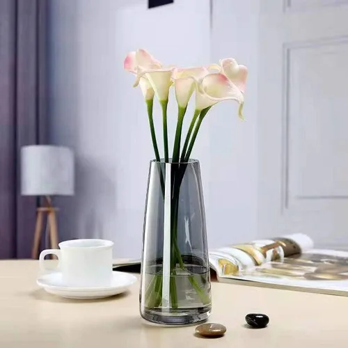 Miniatura 2 de Aoderun Jarrón de cristal para flores, jarrones modernos para decoración del hogar, florero único para ramo de flores de 8.7 pulgadas, centro de Gris