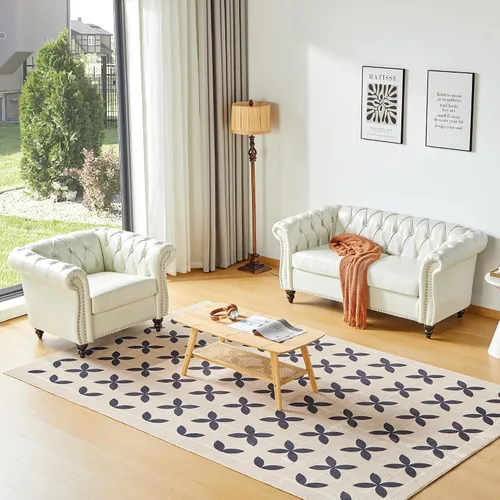 Miniatura 21 de QHITTY Juego de 2 piezas para sala de estar, Sofá Seccional Chesterfield Silla Contemporáneo Tapizado de Terciopelo Loveseat Juego de Sofás