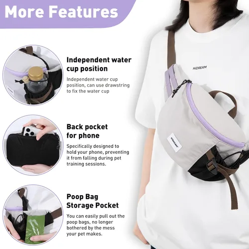 Miniatura 2 de ETIAL Bolsa de golosinas para perros, cintura ajustable para entrenamiento de mascotas o paquete cruzado con soporte para botella de agua, gran