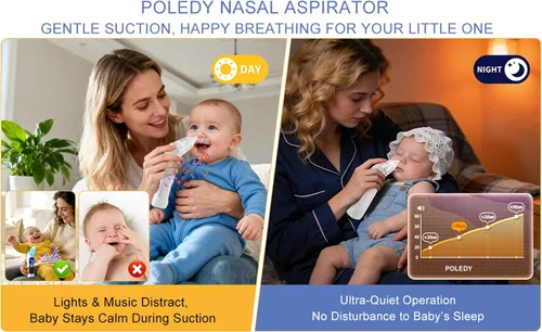 Miniatura 4 de Aspirador nasal eléctrico para bebé, ventosa de nariz impermeable para niños pequeños, limpiador de nariz con 3 puntas de silicona, 3 niveles
