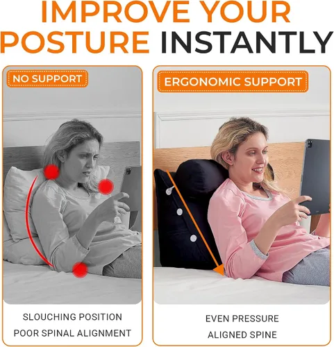 Miniatura 5 de Cheer Collection Almohada de cuña de lectura, almohada de lectura de cuña ajustable con soporte para el cuello, almohada de respaldo rellena
