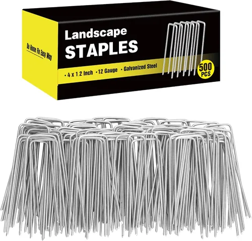 Miniatura 19 de Paquete de 240 grapas de paisaje de 15 cm, estacas de jardín galvanizadas para carpas, estacas resistentes calibre 11, alfileres de tela