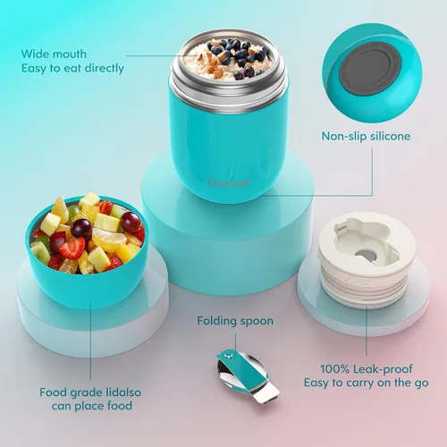 Miniatura 5 de DaCool Paquete de 2 termos de alimentos para alimentos calientes, 16 onzas, frascos de alimentos aislados al vacío para niños y adultos, de acero