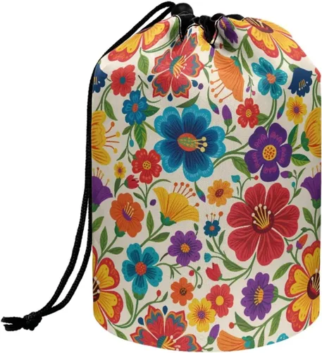 Miniatura 30 de Poceacles Bolsa de maquillaje con cordón, estuche portátil para cosméticos, bolsa de aseo de viaje, organizador de barril, bolsa de almacenamiento