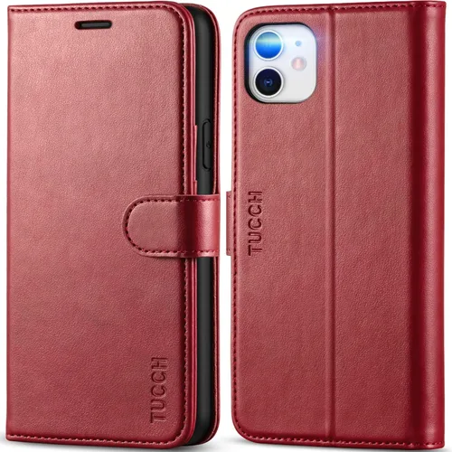 Miniatura 18 de TUCCH Funda tipo cartera para iPhone 11, [con bloqueo RFID] ranuras para tarjetas, soporte, cierre magnético, funda protectora de piel sintética