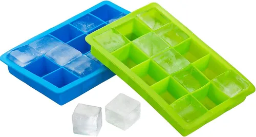 COLIBROX Bandeja de cubitos de hielo de silicona (paquete doble) azul y verde